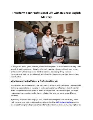 Transform Your Professional Life with Business English Mastery