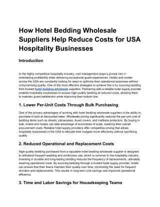 How Hotel Bedding Wholesale Suppliers Help Reduce Costs for USA Hospitality Businesses
