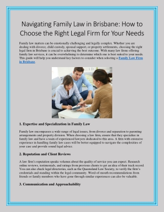 Navigating Family Law in Brisbane How to Choose the Right Legal Firm for Your Needs