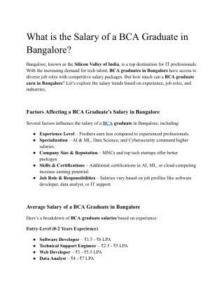 What is the Salary of a BCA Graduate in Bangalore