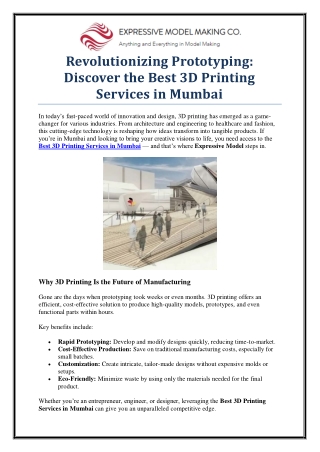 Expressive Model: Best 3D Printing Services in Mumbai for All Your Needs