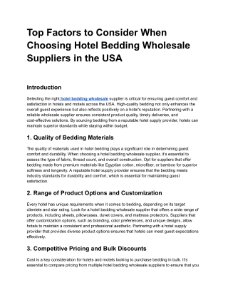 Top Factors to Consider When Choosing Hotel Bedding Wholesale Suppliers in the USA