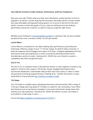 Top 5 Low-Cost Electric Scooters in India Features and Price