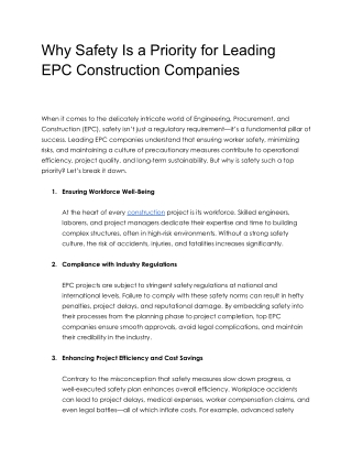 Why Safety Is a Priority for Leading EPC Construction Companies