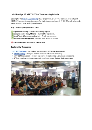 Join Upadhye IIT NEET CET for Top Coaching in India
