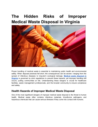 The Hidden Risks of Improper Medical Waste Disposal in Virginia