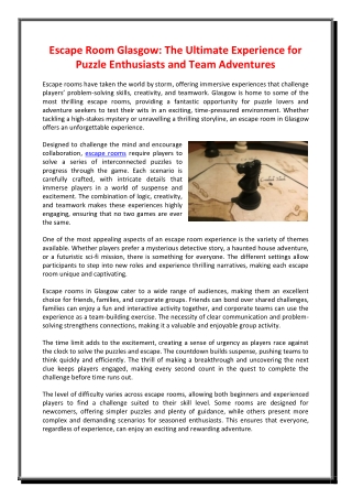 Escape Room Glasgow The Ultimate Experience for Puzzle Enthusiasts and Team Adventures