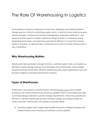 The Role Of Warehousing In Logistics