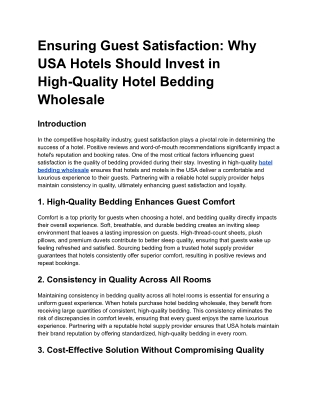 Ensuring Guest Satisfaction_ Why USA Hotels Should Invest in High-Quality Hotel Bedding Wholesale