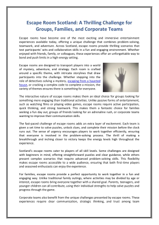 Escape Room Scotland  A Thrilling Challenge for Groups, Families, and Corporate Teams