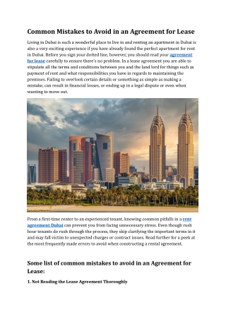 Common Mistakes to Avoid in an Agreement for Lease