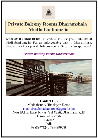 Private Balcony Rooms Dharamshala | Madhubanhome.in