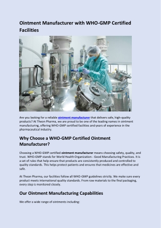 Ointment Manufacturer with WHO-GMP Certified Facilities