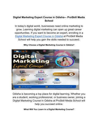 Digital Marketing Expert Course in Odisha – ProSkill Media School