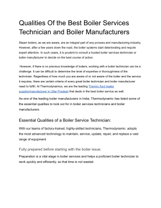 Qualities Of the Best Boiler Services Technician and Boiler Manufacturers