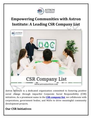 Empowering Communities with Astron Institute A Leading CSR Company List