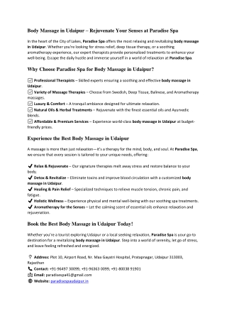 Body Massage in Udaipur Blogs