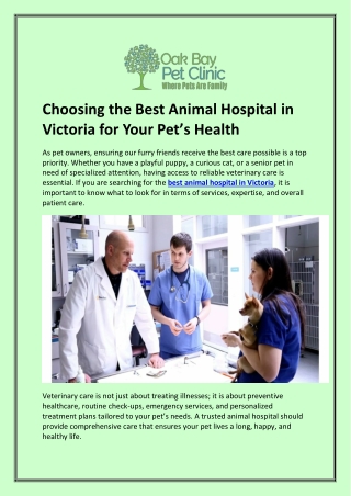 Choosing the Best Animal Hospital in Victoria for Your Pet’s Health