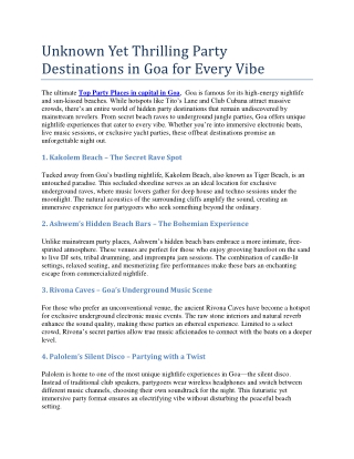 Unknown Yet Thrilling Party Destinations in Goa for Every Vibe