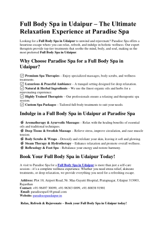 Full Body Spa in Udaipur