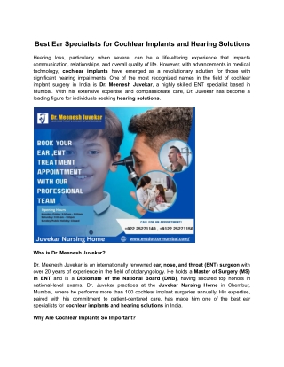 Best Ear Specialists for Cochlear Implants and Hearing Solutions