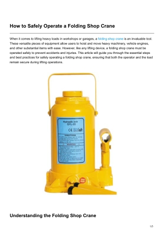 How to Safely Operate a Folding Shop Crane