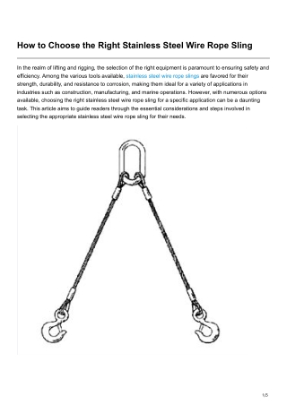 How to Choose the Right Stainless Steel Wire Rope Sling