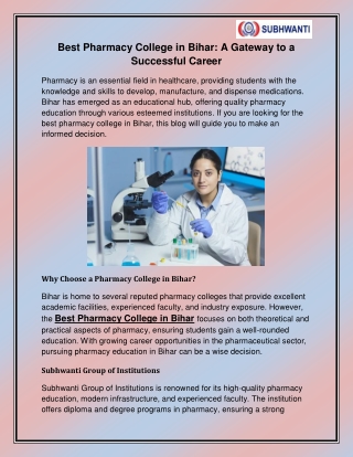 Best Pharmacy College in Bihar