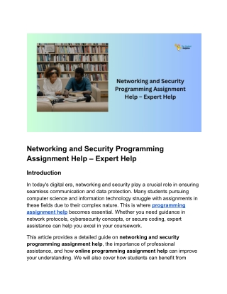Networking and Security Programming Assignment Help – Expert Help