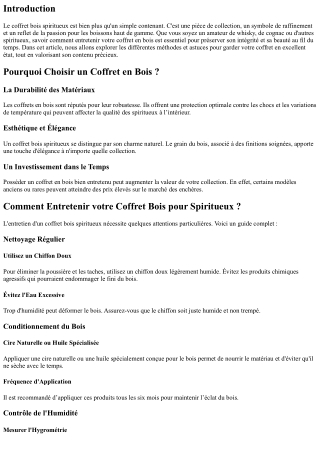 Comment Entretenir votre Coffret Bois pour Spiritueux ?