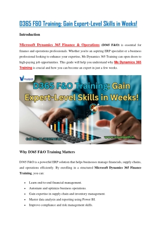 D365 Functional (F&O) Online Training | Dynamics 365 Course