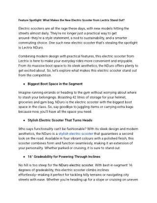 What Makes the New Lectrix Stylish Electric Scooter Unique