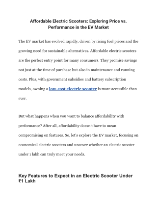 Affordable Electric Scooters Balancing Price and Performance