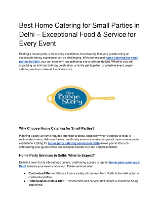 Best Home Catering for Small Parties in Delhi – Exceptional Food & Service for Every Event