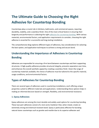 The Ultimate Guide to Choosing the Right Adhesive for Countertop Bonding