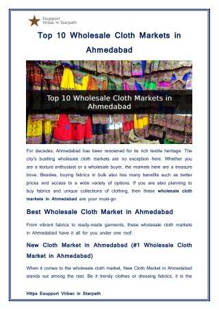Top 10 Wholesale Cloth Markets in Ahmedabad