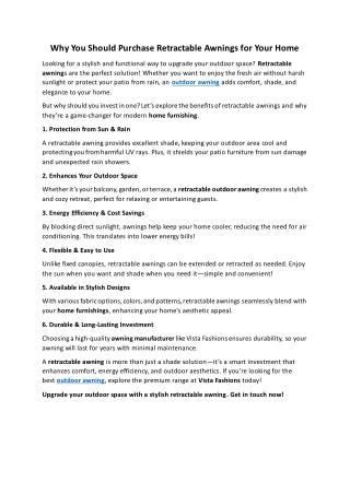 Why You Should Purchase Retractable Awnings for Your Home