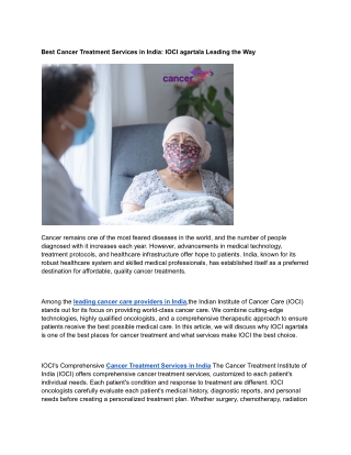Best Cancer Treatment Services in India_ IOCI agartala Leading the Way