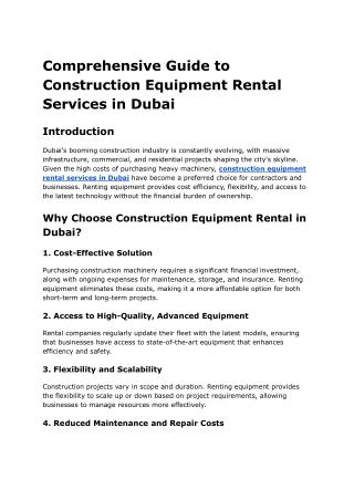 Construction Equipment rental companies in Dubai UAE