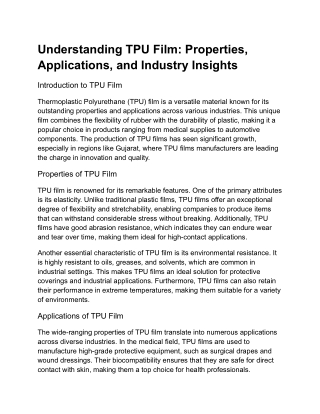 Understanding TPU Film_ Properties, Applications, and Industry Insights