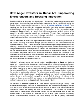 How Angel Investors in Dubai Are Empowering Entrepreneurs and Boosting Innovation