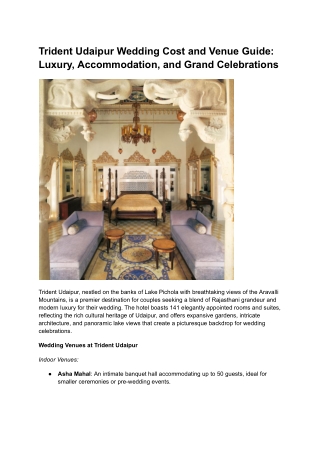Trident Udaipur Wedding Cost and Venue Guide_ Luxury, Accommodation, and Grand Celebrations