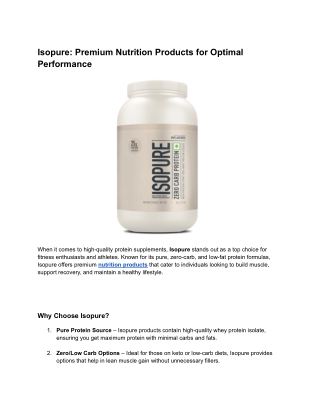 Premium Nutrition Products for Optimal Performance with Isopure