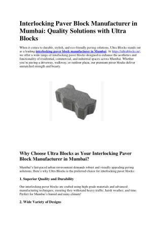 Interlocking Paver Block Manufacturer in Mumbai