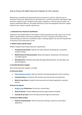 Cleanroom Supplies Industry