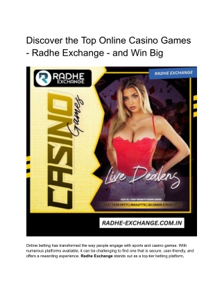 Discover the Top Online Casino Games - Radhe Exchange - and Win Big