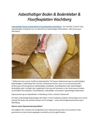Asbesthaltiger Boden & Bodenkleber & Floorflexplatten Wachtberg