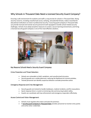 Why Schools in Thousand Oaks Need a Licensed Security Guard Company?