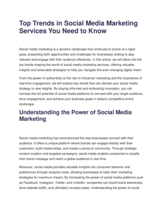 Top Trends in Social Media Marketing Services You Need to Know