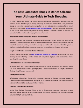 The Best Computer Shops in Dar es Salaam: Your Ultimate Guide to Tech Shopping